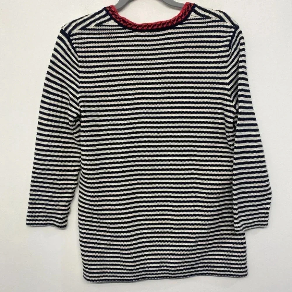 Tory Burch Black White Striped Knit Sweater‎ Blouse Size M